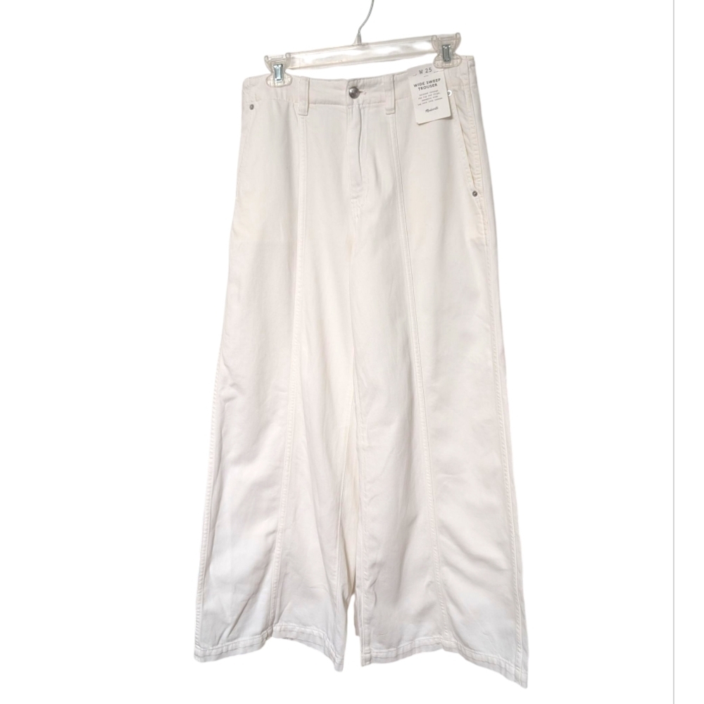 Madewell Tile White Wide Sweep Trouser Jeans Front Center Seam NWT Size 25